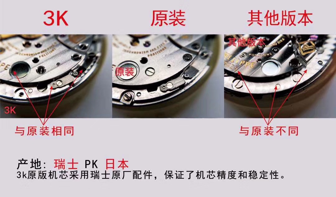 3K厂百达翡丽手雷升级原版机无噪音刻字版，白钢橡胶款，完整的制造出3.3毫米的绝版高品质一体化无噪音324SC机芯.
