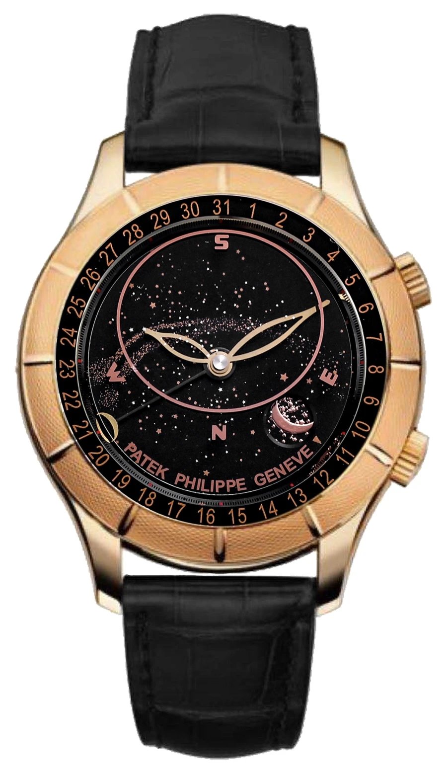 1:1复刻TZ百达翡丽复杂功能星空系列5106R玫瑰金黑盘手表